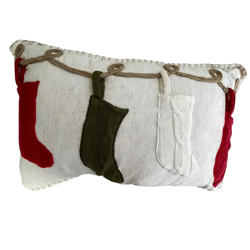 Pier 1 Christmas Hanging Stocking Pillow Rectangular Lumbar Vtg Holiday READ